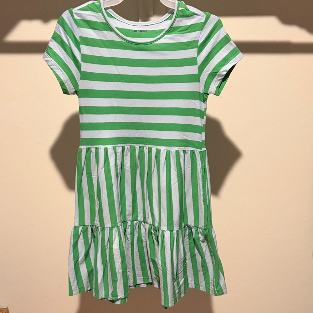 Old Navy Green and light blue  Striped Kids Tiered Dress